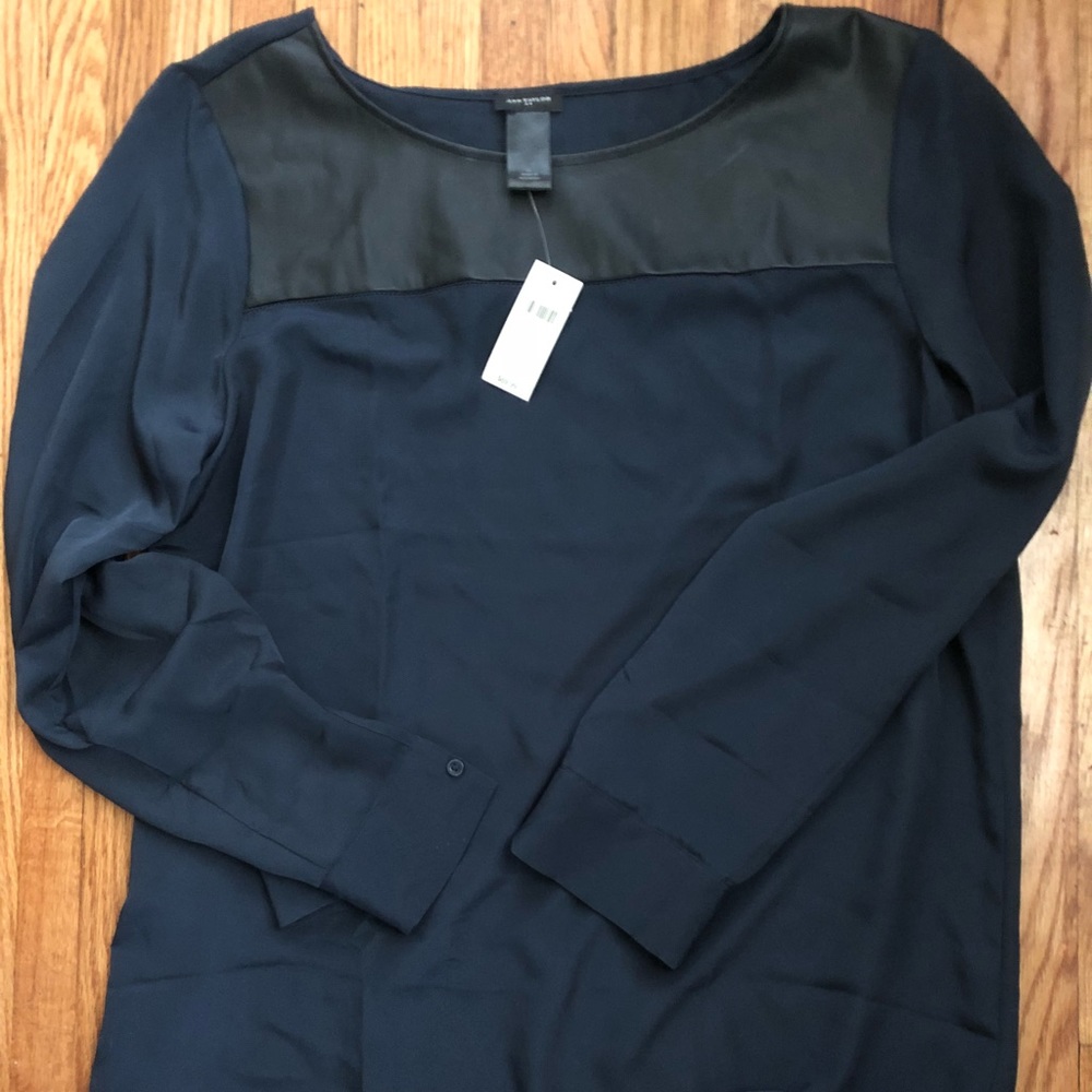 Ann Taylor Blouse with Leather Detail